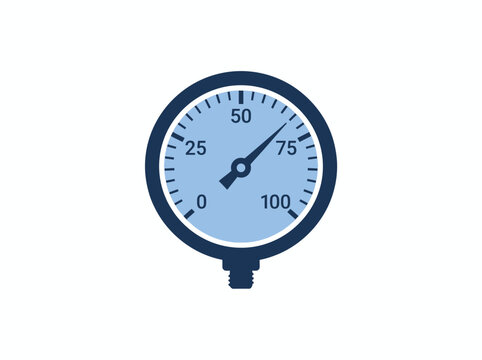 Analog pressure gauge with blue dial markings and white numbers on a white background.