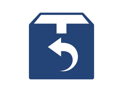A blue box with a white circular arrow pointing left inside it symbolizing undo or return action.