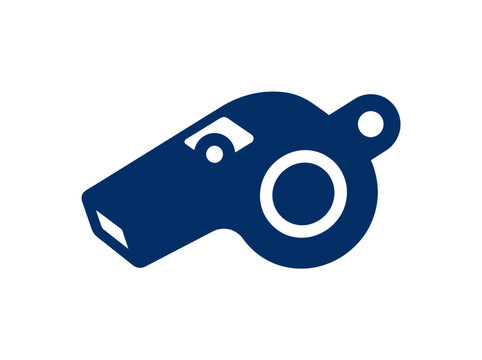 A navy blue sports whistle with a metal ring attachment isolated against a clean background.