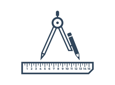 Drawing compass and pencil set resting on a measuring ruler for technical drafting and design.