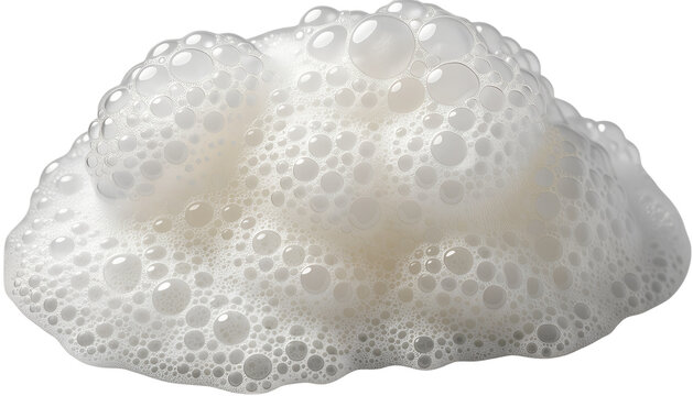 Dense white facial cleansing foam with realistic tiny bubbles, isolated on transparent background for skincare and cosmetic advertising.