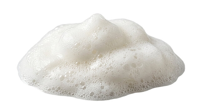 Dense white facial cleansing foam with realistic tiny bubbles, isolated on transparent background for skincare and cosmetic advertising.