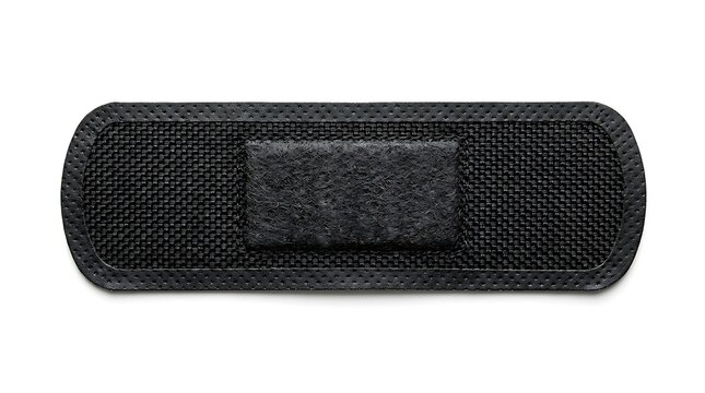Black adhesive bandage plaster isolated on white background with medical strip