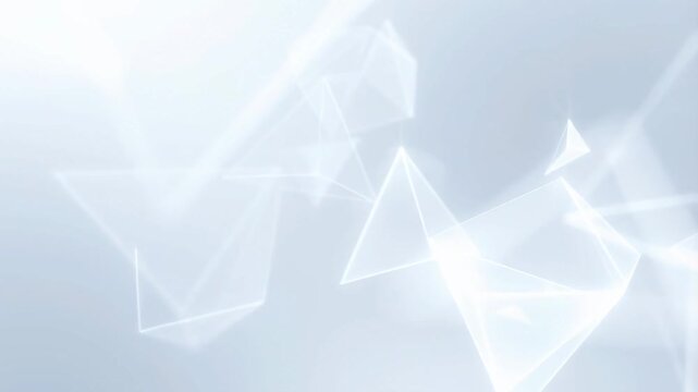 Floating translucent wireframe pyramids drift slowly over a soft light gradient background. Abstract background features transparent wireframe pyramids and with rhythmic movement.