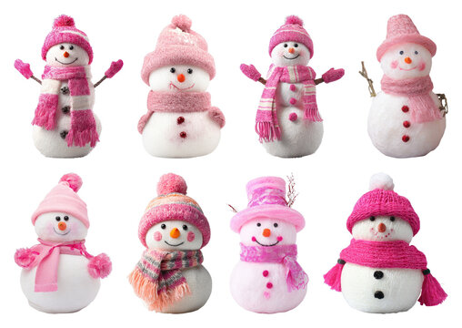 PNG Adorable pink snowman collection, element set on transparent background