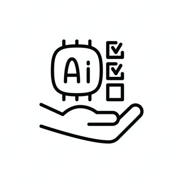 AI accountability thin line icon representing artificial intelligence, responsible technology, transparency, oversight, ethical decision-making, and algorithmic governance. Vector illustration.