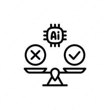 AI ethical decision-making thin line icon representing artificial intelligence, responsible decisions, ethical algorithms, fairness, transparency, and responsible technology. Vector illustration.