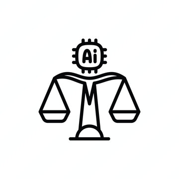 AI ethical dilemma thin line icon representing artificial intelligence, ethical decision-making, moral choices, algorithmic bias, fairness, and responsible technology. Vector illustration.