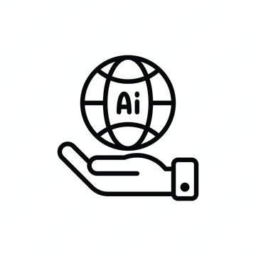 AI inclusivity thin line icon representing artificial intelligence, inclusive technology, equal access, diversity, digital inclusion, and equitable innovation. Vector illustration.