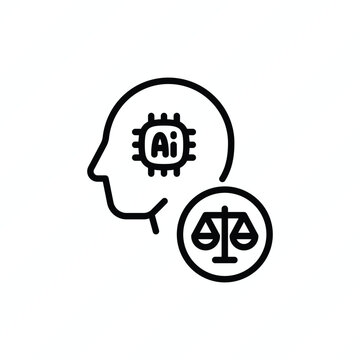 AI ethics thin line icon representing artificial intelligence, responsible technology, fairness, transparency, privacy, and ethical decision-making. Vector illustration.