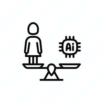Woman replacement by AI thin line icon representing artificial intelligence, automation, workforce transformation, job displacement, gender and technology, and the future of work. Vector illustration.