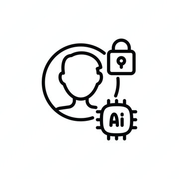AI smart anti-fraud thin line icon representing artificial intelligence, fraud detection, cybersecurity, risk analysis, secure transactions, and intelligent threat prevention. Vector illustration.