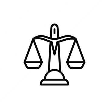 Weighing scales thin line icon representing balance, measurement, fairness, justice, comparison, and decision-making. Vector illustration.