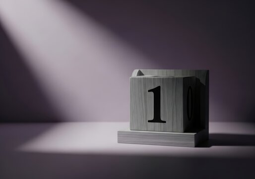 Minimalist wooden calendar block showing number 10