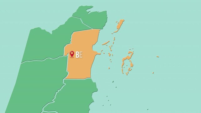 Mapa de Belice con divisi&oacute;n pol&iacute;tica resaltando el distrito de Belice 