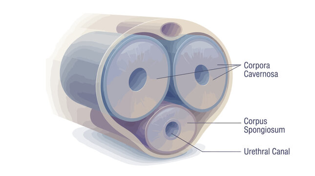Anatomical cross section of human penis structure with labels