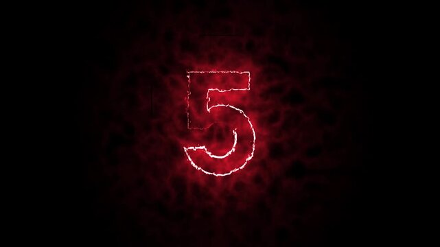 A blazing number 5 made of realistic red and orange flames, isolated on a black background. Perfect for countdowns, celebrations, sports graphics, gaming, promotional videos, and motion design.
