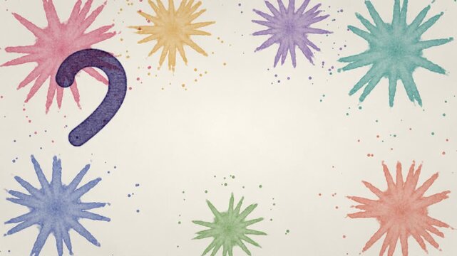 Purple 2027 with watercolor starbursts on cream paper for animated New Year cards, creative holiday greetings and party invitations