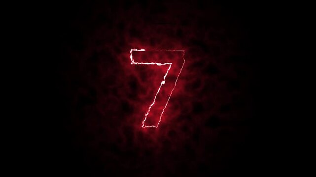 A blazing number 7 made of realistic red and orange flames, isolated on a black background. Perfect for countdowns, celebrations, sports graphics, gaming, promotional videos, and motion design.