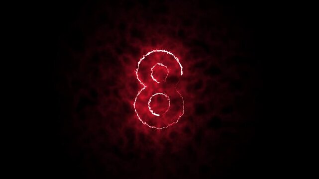 A blazing number 8 made of realistic red and orange flames, isolated on a black background. Perfect for countdowns, celebrations, sports graphics, gaming, promotional videos, and motion design.