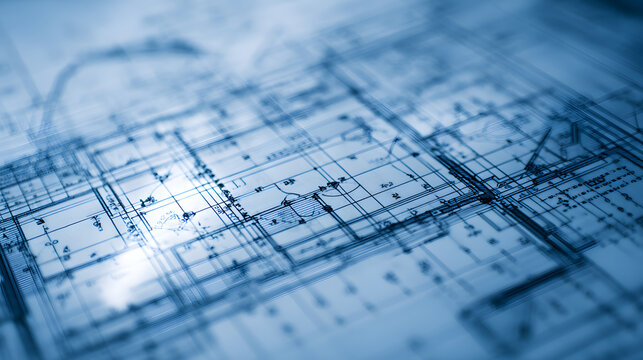 Blueprint-style background showing floor plans and measurements.