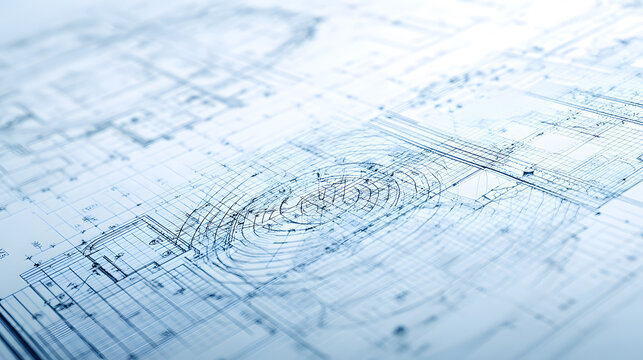 Blueprint-style background showing floor plans and measurements.
