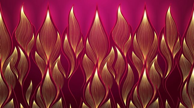Ornate golden petal motifs on a deep magenta background provide a sophisticated visual for luxury branding, cultural celebrations, and premium stationery design