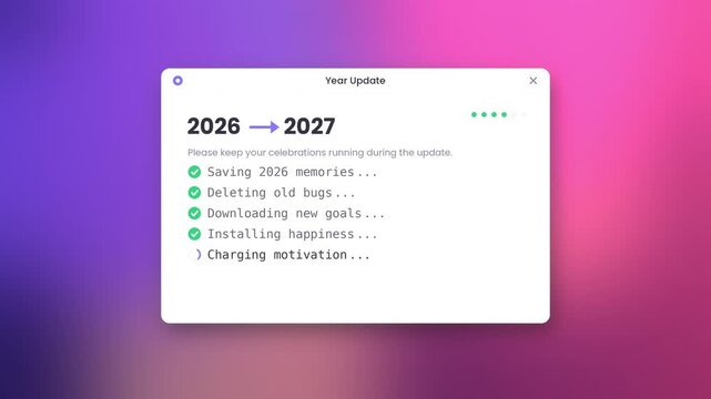 A software update changes 2026 to colorful 2027 for technology company greetings, digital New Year campaigns and motivational videos