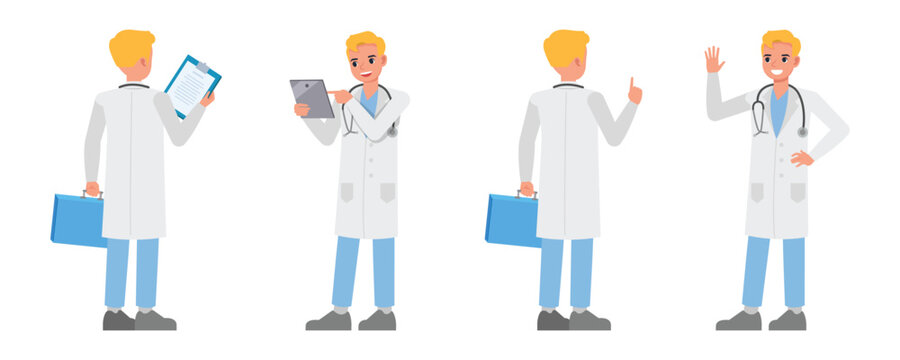 Doctor vector character design. Presentation in various action.