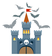 Obraz premium Horror castle cartoon icon with flying bats around
