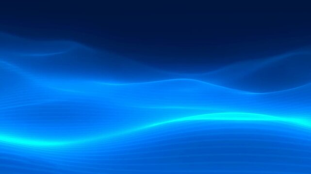 Blue light waves flow through a dark abstract digital background. Technology presentations, website headers, and corporate design.
