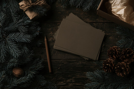 Top view Christmas mock up with craft paper
