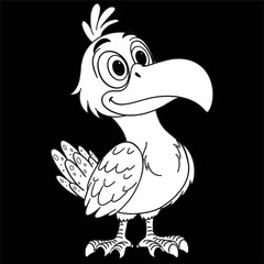 Friendly Bird with Big Beak Black and White Line Art © Bilal