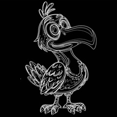 Playful Dodo Bird White on Black Graphic © Bilal