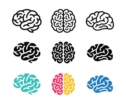 Human Brain Icon Set for Intelligence and Medical Vector Concept