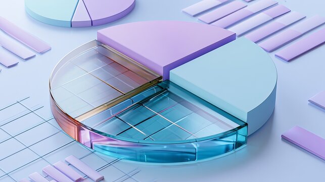 Abstract pie chart segments positioned against a blurred geometric grid, representing data analysis, business strategy, and commercial growth