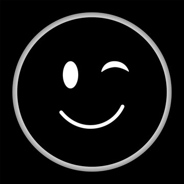 Minimalist Black and White Winking Emoji Face Vector Icon Graphic Illustration