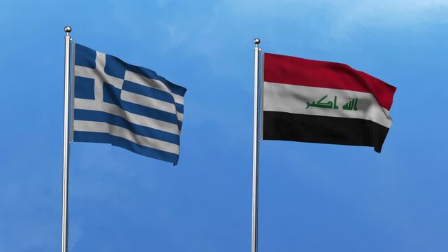Greece and Iraq Waving Flags, 3D Illustration