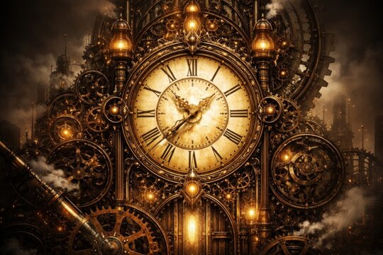 Intricate steampunk clock design.