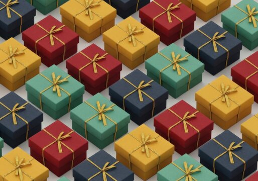Pattern of colorful gift boxes isolated on white background