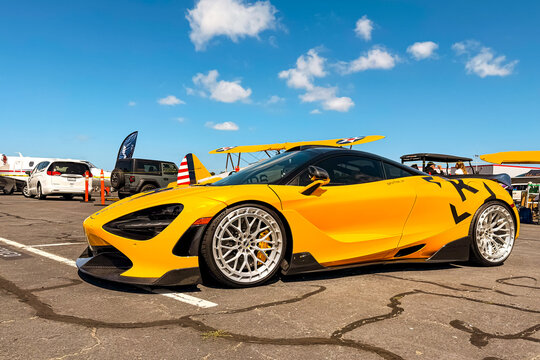 Bright Yellow McLaren 720S Supercar at Hayward Executive Airport Open House, California