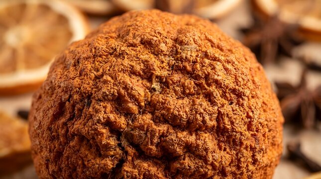 Spiced round cookie texture with cinnamon and dried fruit background gingerbread cookie food texture baked goods dried orange cinnamon