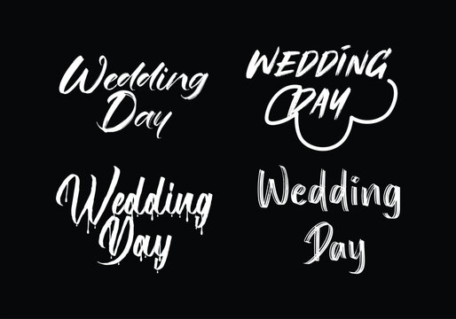 wedding day calligraphy lettering set, hand drawn script typography