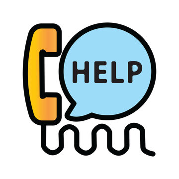 Help hotline illustration vector icon featuring a telephone handset with a speech bubble and cord isolated on transparent background