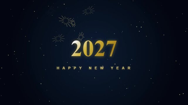 Golden Happy New Year 2027 with subtle fireworks on blue