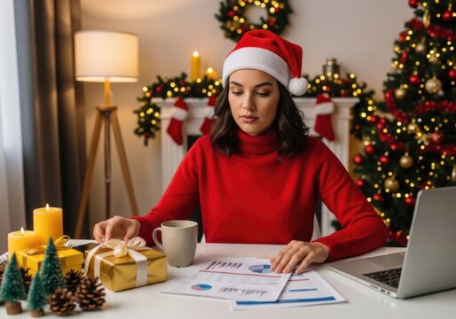 Woman working on christmas