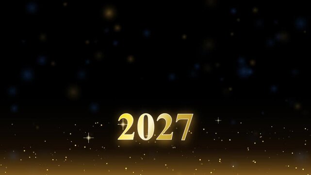 Golden 2027 New Year number above shimmering glitter lights