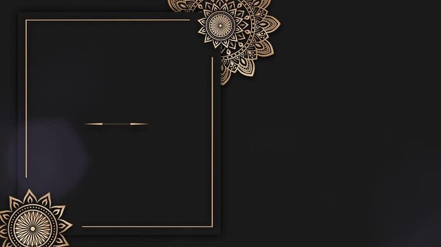 Luxury Gold Mandala Intro Presentation Backdrop with Animated Arabesque Frame and Light Flare Transitions with six animation templates and outro animation