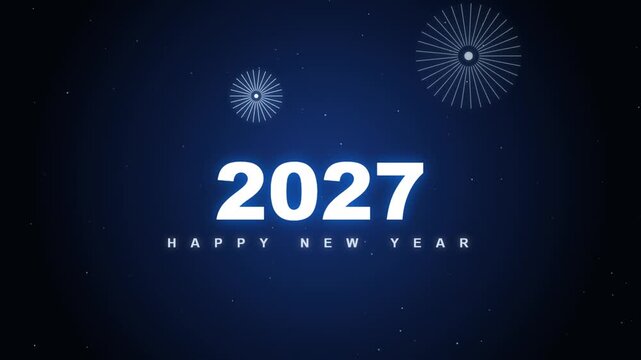Happy New Year 2027 with blue circular firework bursts