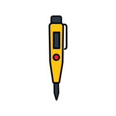 Digital pocket thermometer with yellow casing and red button, vector illustration of a handheld temperature measuring device for food or laboratory use isolated on transparent background © JARA
